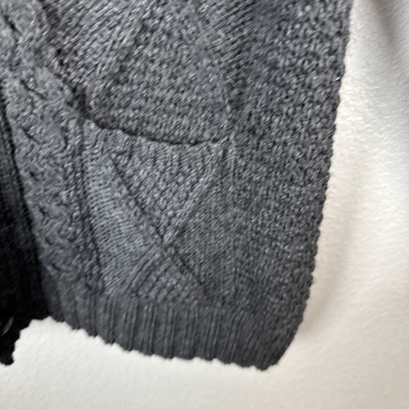 Aran Chunky Cable Knit Fisherman Cardigan Sweater Size M Gray Merino Wool Pocket - Picture 3 of 5